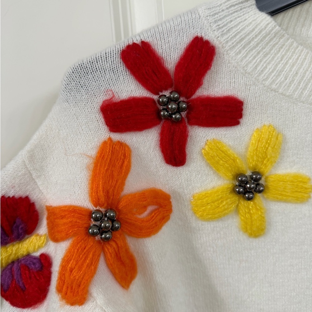 Molly Moran Floral Embroidered White Sweater - Picture 2 of 8